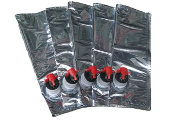 นำกลับมาใช้ใหม่เงินไวน์แดง Quad Seal ถุงอลูมิเนียมฟอยล์เครื่องดื่มพลาสติกถุง BIB ของเหลวพร้อมหัวจุก