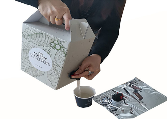 OEM 1L / 2L / 3L กาแฟน้ำผลไม้ไวน์ถุง BIB ของเหลวในกล่องตู้พร้อมที่จับและหัวจุก