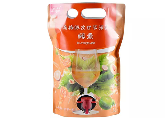 1.5L น้ำผลไม้ไวน์แดงยืนขึ้นพวยกระเป๋า BIB หัวดูดมือถือพร้อมหัวจุก