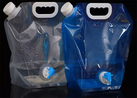 ถังพลาสติกพับได้ 5L 10L แคมป์ปิ้ง Stand Up Water Pouch ความจุขนาดใหญ่