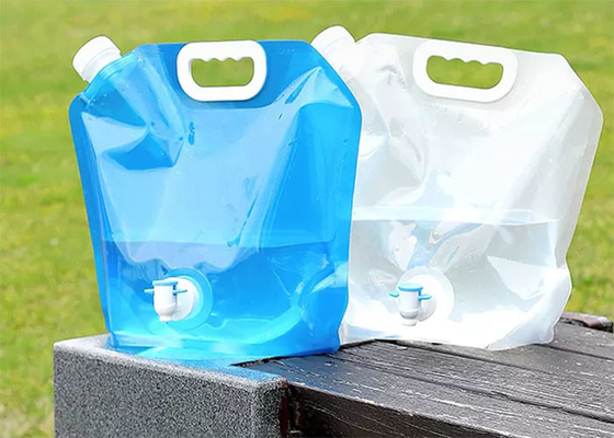ถังพลาสติกพับได้ 5L 10L แคมป์ปิ้ง Stand Up Water Pouch ความจุขนาดใหญ่