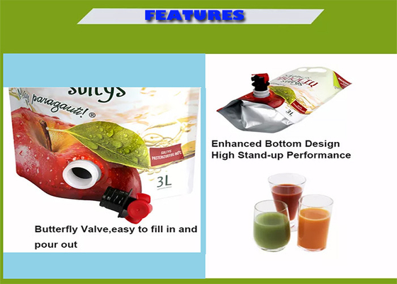 ปลอดเชื้อ 1L 1.5L 3L 5L Stand Up Pouch พร้อม Vitop Tap Double BIB ไวน์พร้อมหัวจุก