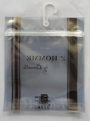 ถุงโพลีกันน้ำพร้อมตะขอแขวน / ตะขอและซิปล็อคสำหรับชุดชั้นในชาย / เสื้อผ้า