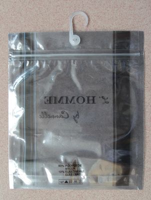 ถุงโพลีกันน้ำพร้อมตะขอแขวน / ตะขอและซิปล็อคสำหรับชุดชั้นในชาย / เสื้อผ้า