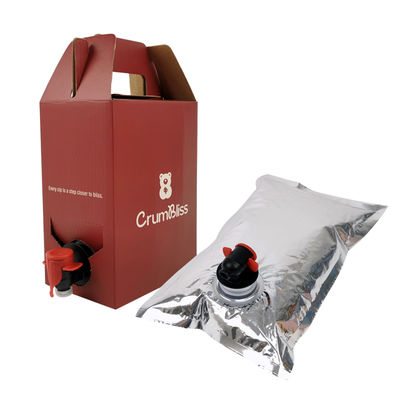 1L-10L กระเป๋าสะพายเครื่องดื่ม Aseptic Bib Filler Capper ในกล่อง ปิดความร้อน กระเป๋าสะพายไวน์และน้ําสุกอลูมิเนียมที่มีกระปุก Vitop สําหรับน้ําแร่