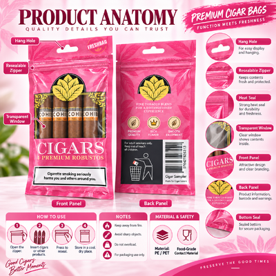 Tear-resistant And Puncture-resistant Cigar Packaging Bag Designed With Humidity Sheet Inside For Long-lasting Freshness