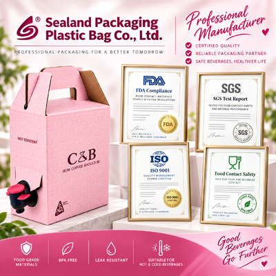 ถุงในกล่องพลาสติกสี่เหลี่ยมที่ได้รับการรับรองมาตรฐาน ISO เหมาะสำหรับบรรจุของเหลวในอุตสาหกรรมอาหาร เครื่องดื่ม และเคมีภัณฑ์