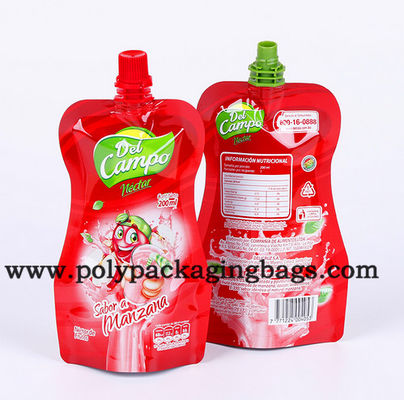 100mic พลาสติก Stand Up Spout Pouch สำหรับบรรจุของเหลวน้ำผลไม้ Stand Up Pouch พร้อม Valve